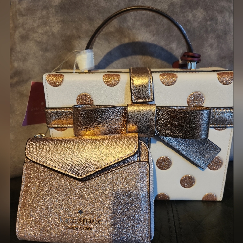 Kate Spade polka dot gift wrap handbag and glitter wallet bundle - Picture 1 of 9